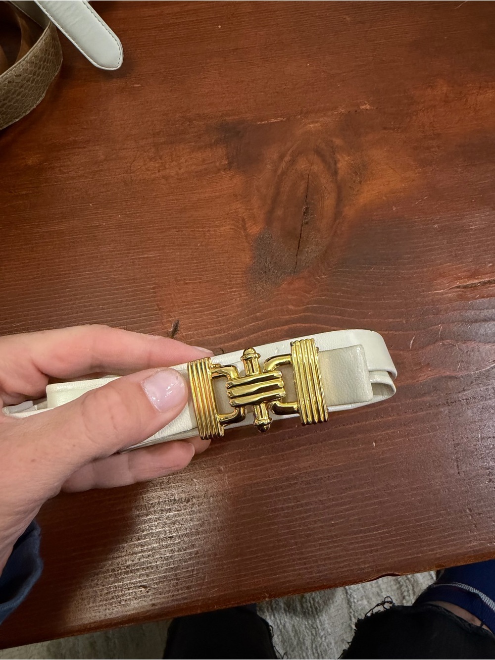 Vintage Paquette Gold Toned Belt Buckle on ivory belt